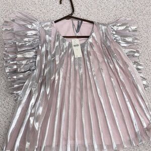 Anthropologie- NwT Silver and Pink Pleated Women's Top